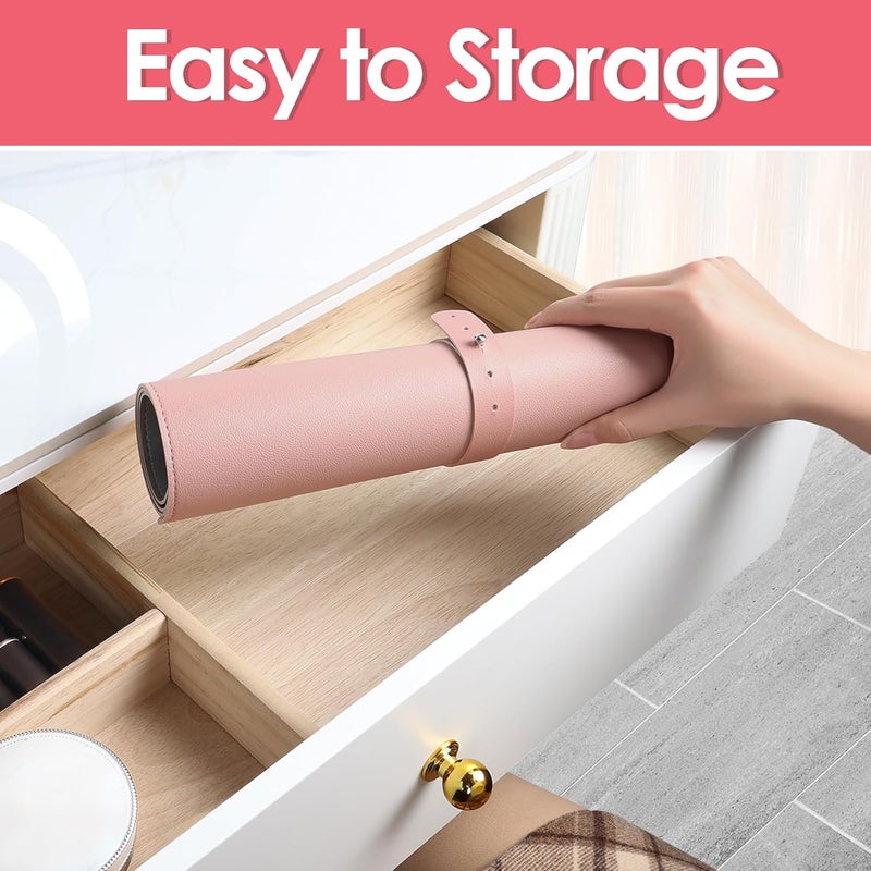 TOHONFOO Makeup Mat for Vanity to Protect Desk Top 39.4 x 15.7 in, Dual-Sided Makeup Mat, Easy to Clean Desk Pad - Waterproof and Oilproof Vanity Accessories (Pink and Silver) - Image 5